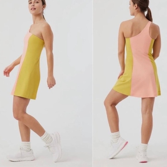 Outdoor Voices Pink Yellow One shoulder Athletic Asymmetrical Dress - Picture 3 of 5